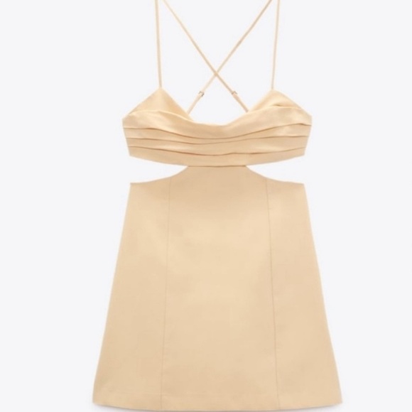 Zara Cream Linen Blend Halter Cut Out Sundress NWT Size XLarge - Picture 6 of 9